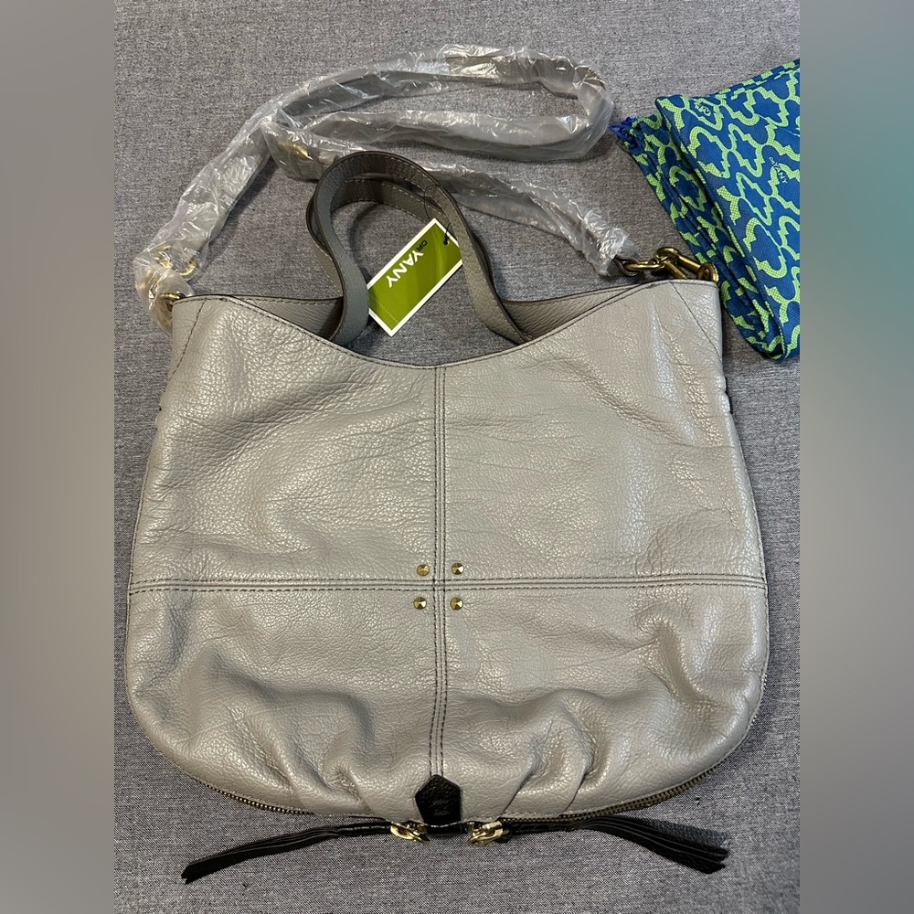 OrYANY gorgeous Expandable Gray Leather Bag NWT